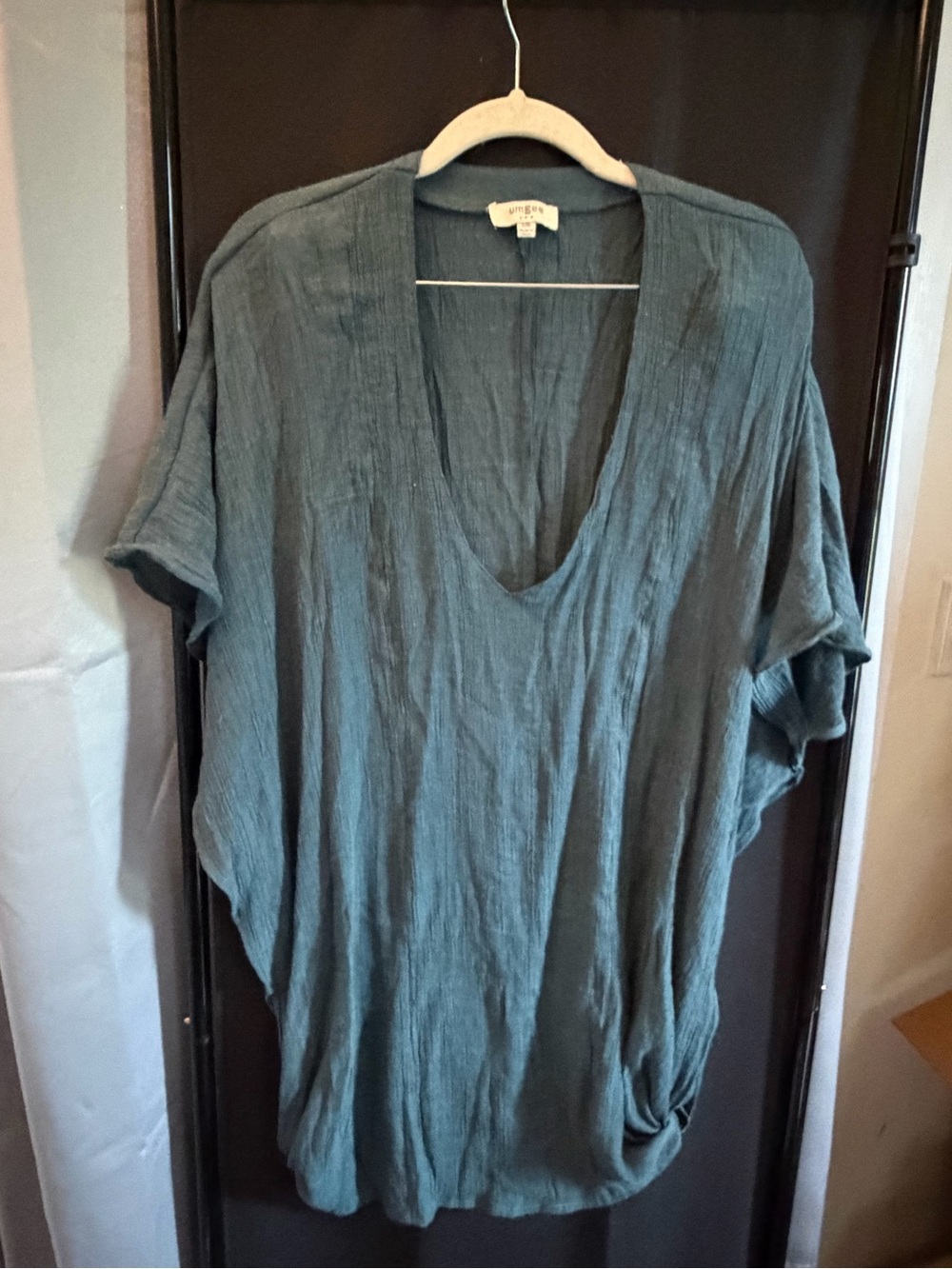 Umgee Deep V Relaxed Tunic in Teal-Grey
